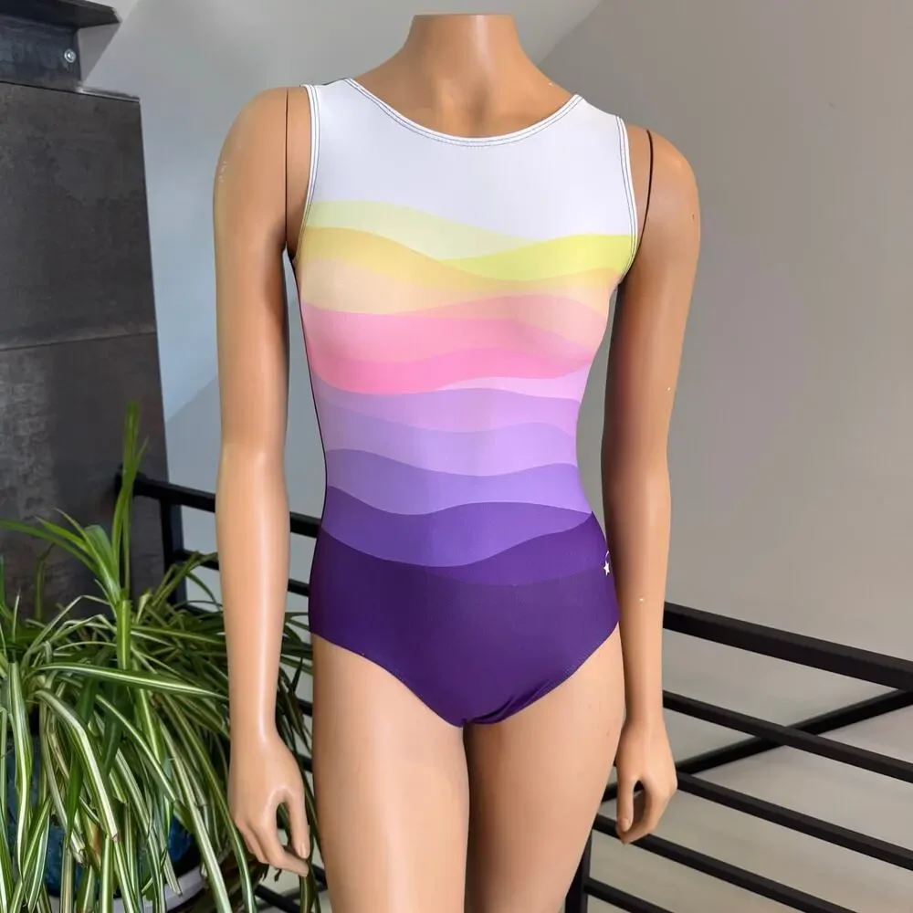 Destira Sky’s the Limit Gymnastics Leotard Adult XS Sunset Ombre Pink Purple
